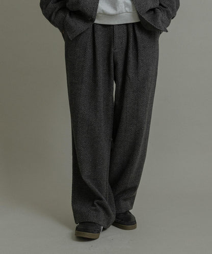 仿羊毛人字紋寬腿褲