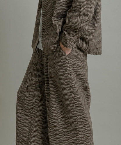 仿羊毛人字紋寬腿褲