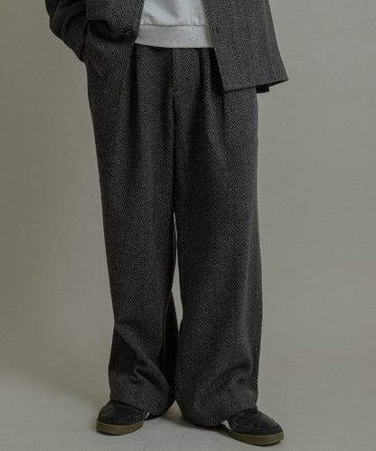 仿羊毛人字紋寬腿褲