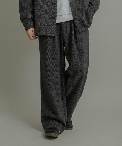 仿羊毛人字紋寬腿褲