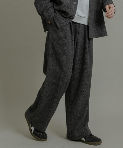 仿羊毛人字紋寬腿褲