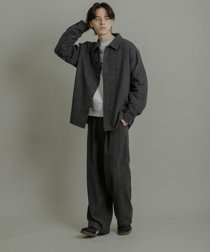 仿羊毛人字紋寬腿褲