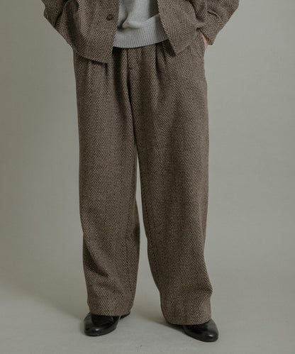 仿羊毛人字紋寬腿褲