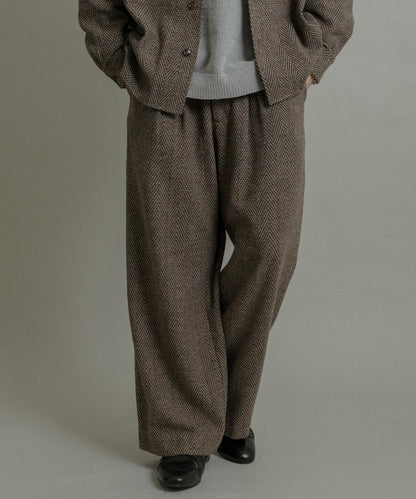 仿羊毛人字紋寬腿褲