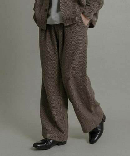 仿羊毛人字紋寬腿褲