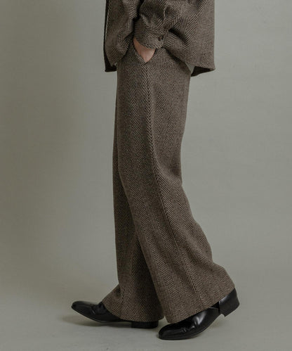 仿羊毛人字紋寬腿褲