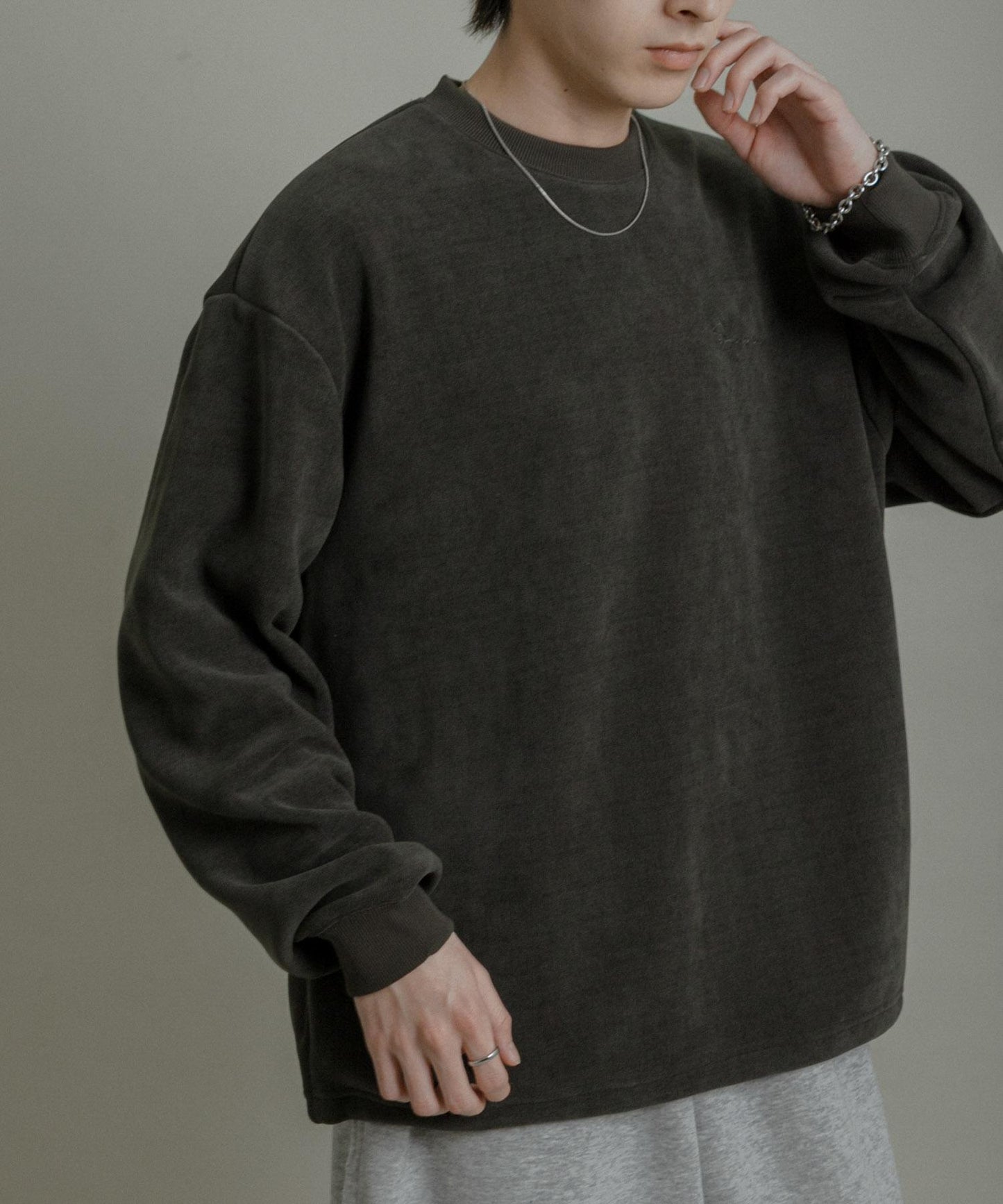 針織抓絨圓領套頭衫