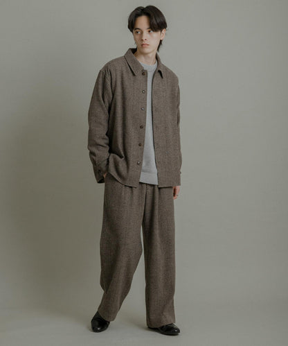 仿羊毛人字紋寬腿褲