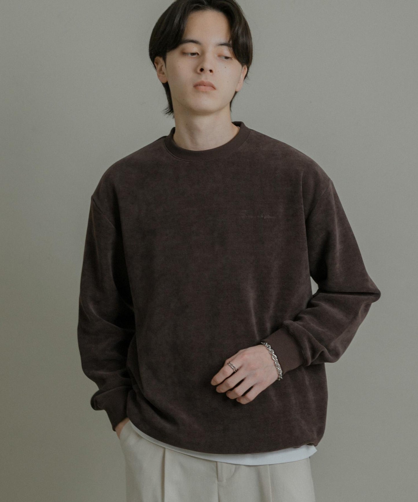 針織抓絨圓領套頭衫