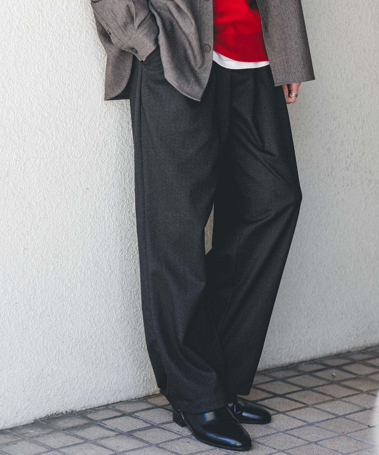 磨毛休閒寬腿褲