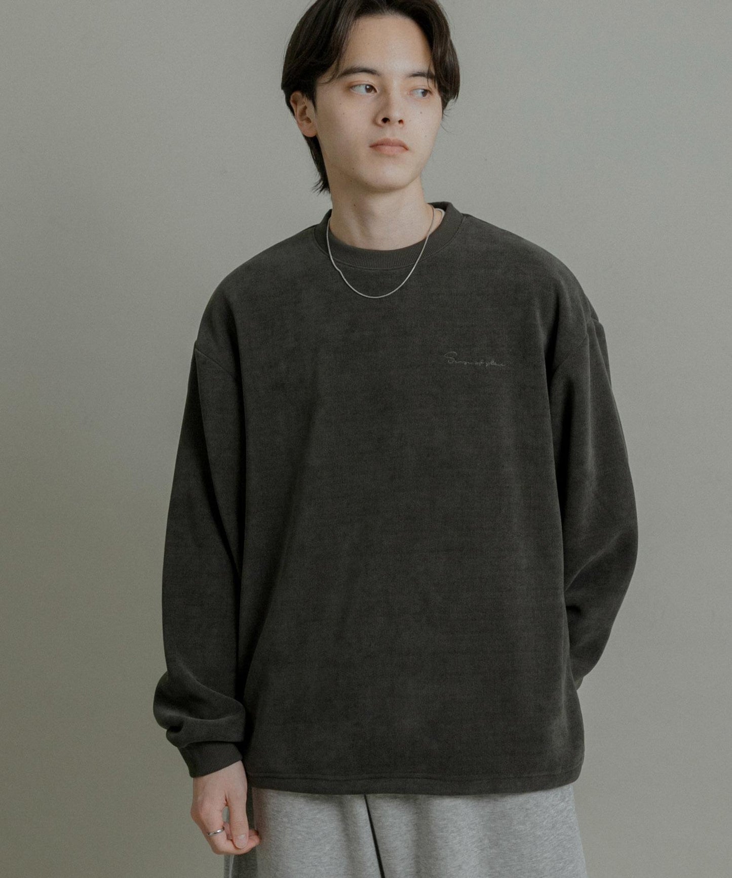 針織抓絨圓領套頭衫