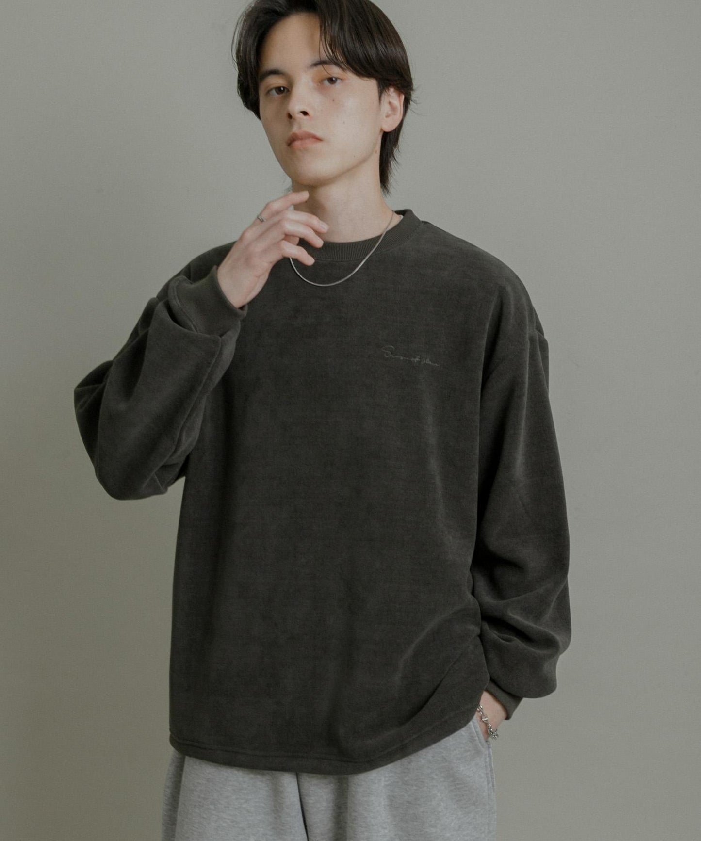 針織抓絨圓領套頭衫