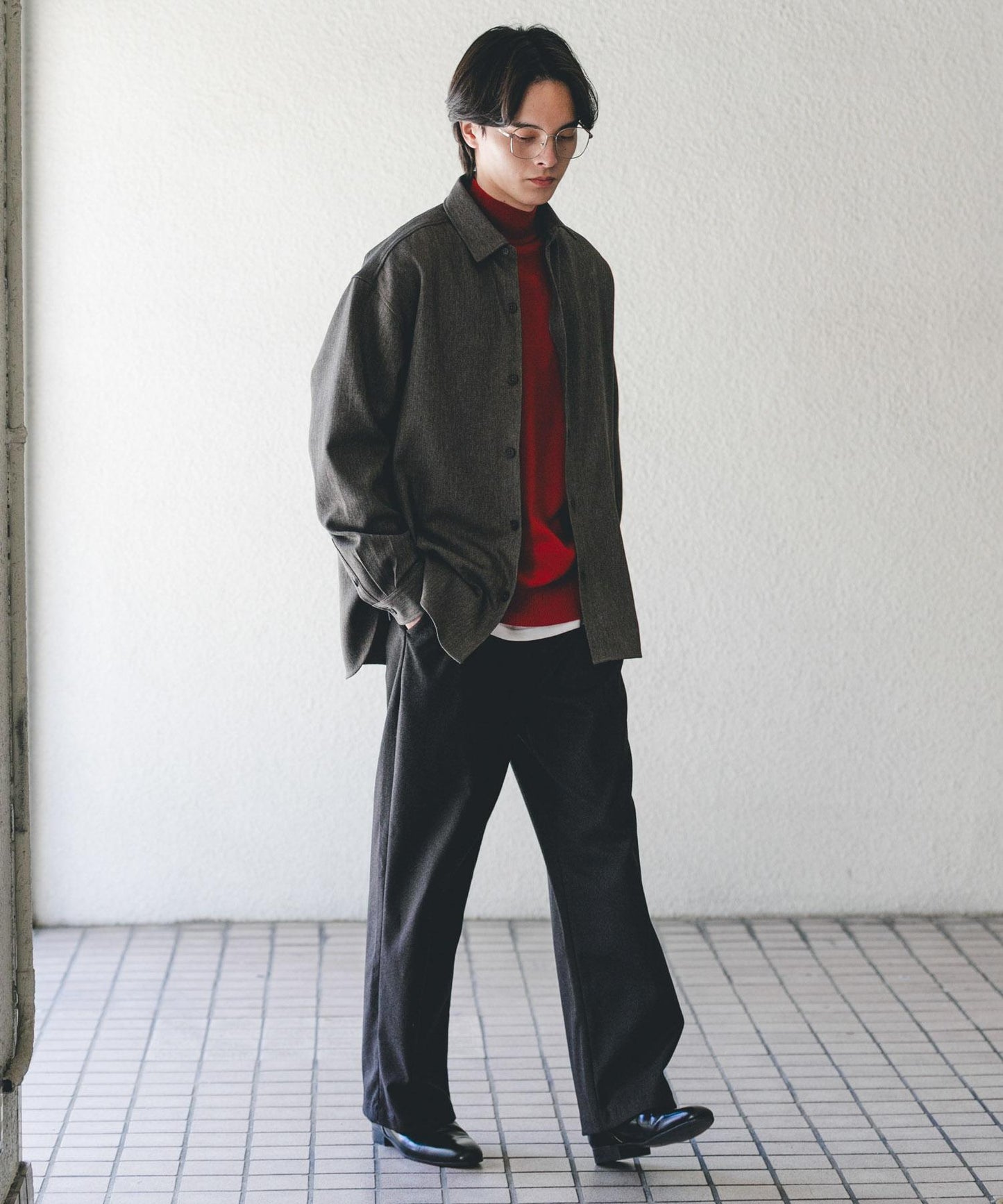 磨毛休閒寬腿褲