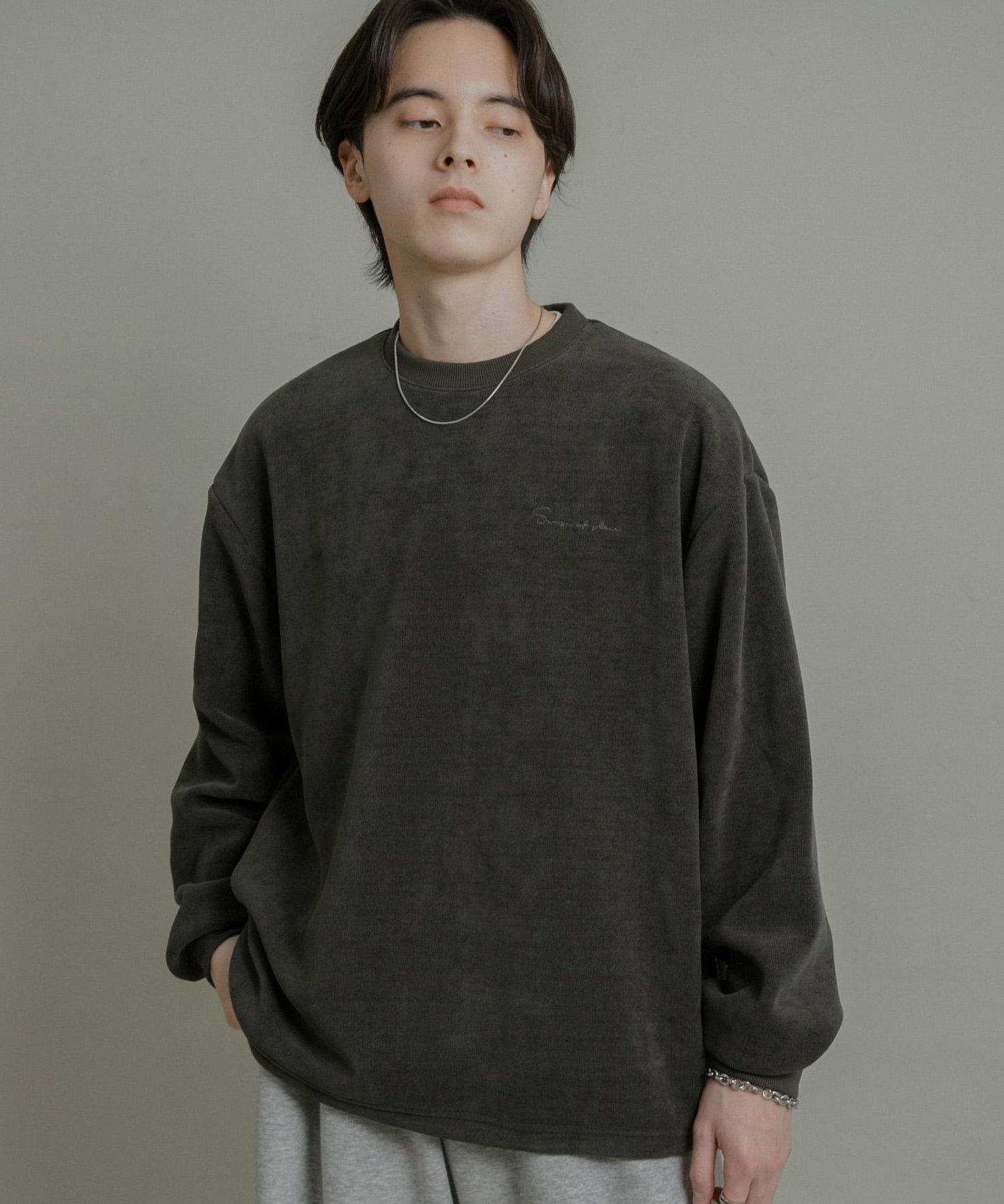 針織抓絨圓領套頭衫