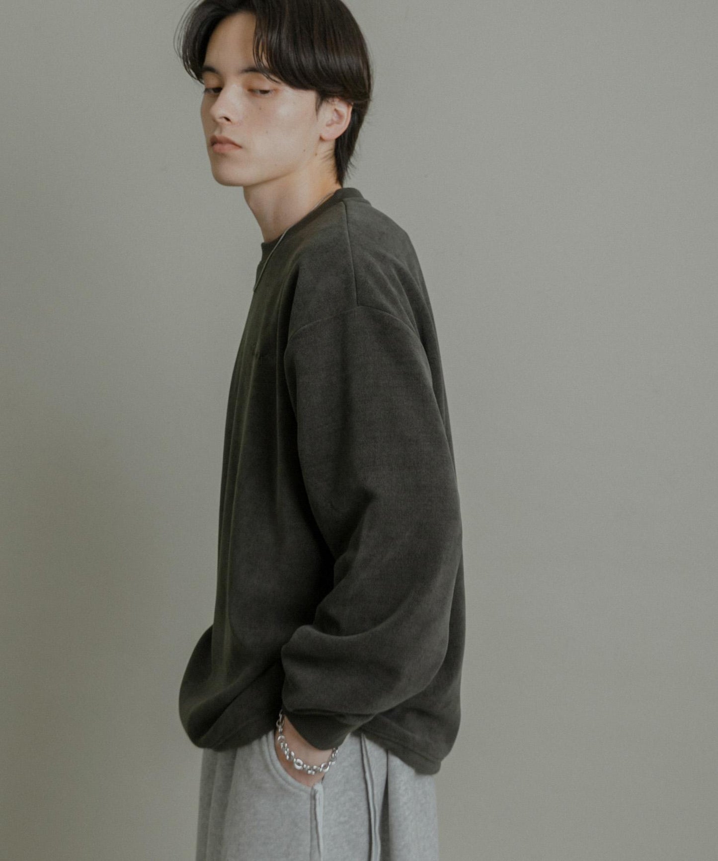 針織抓絨圓領套頭衫