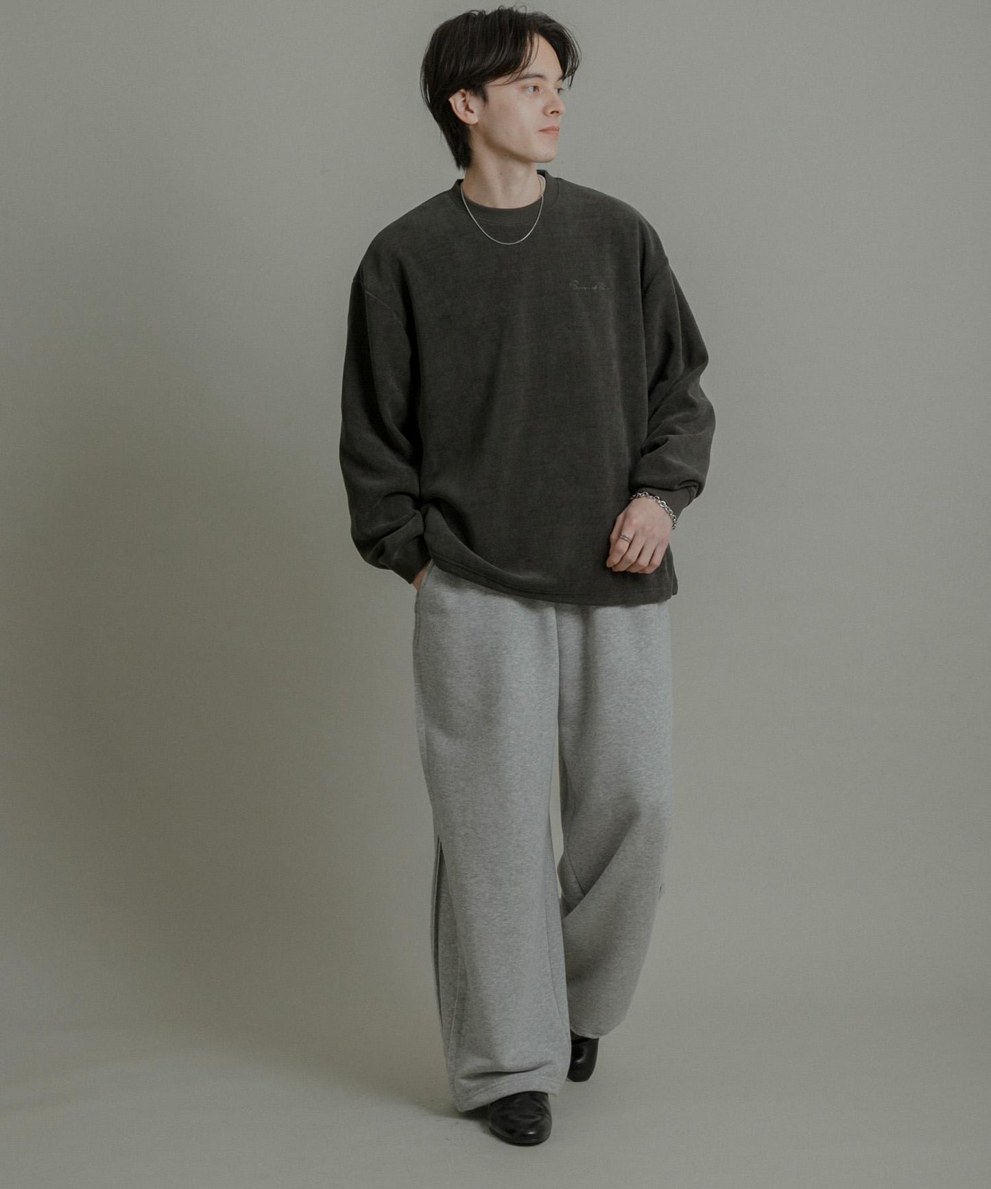 針織抓絨圓領套頭衫