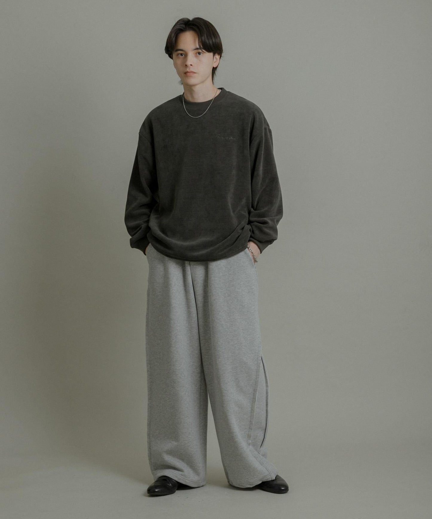 針織抓絨圓領套頭衫