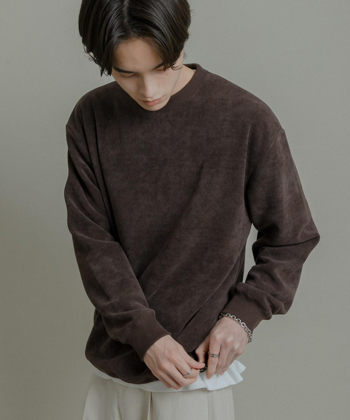 針織抓絨圓領套頭衫