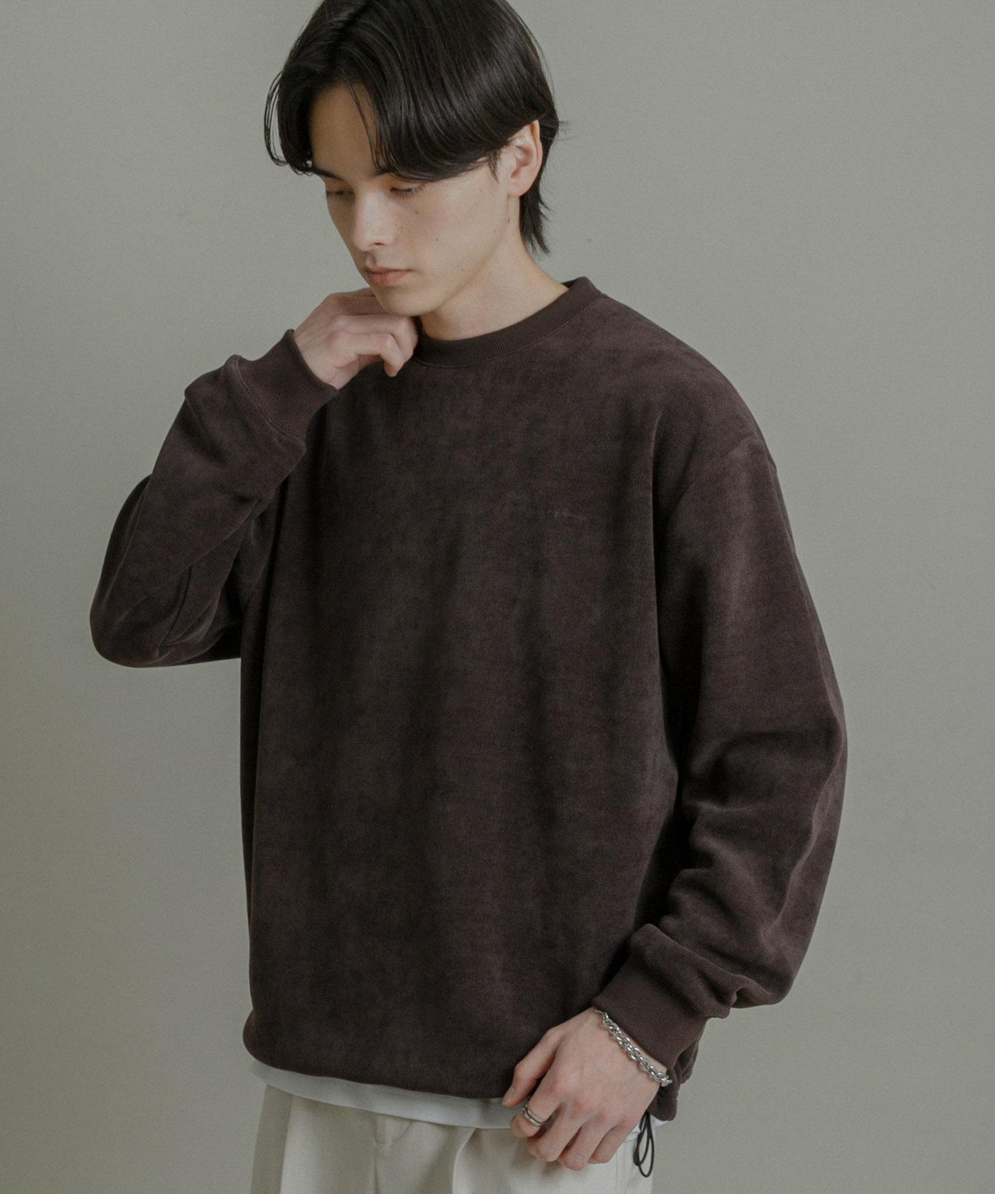 針織抓絨圓領套頭衫