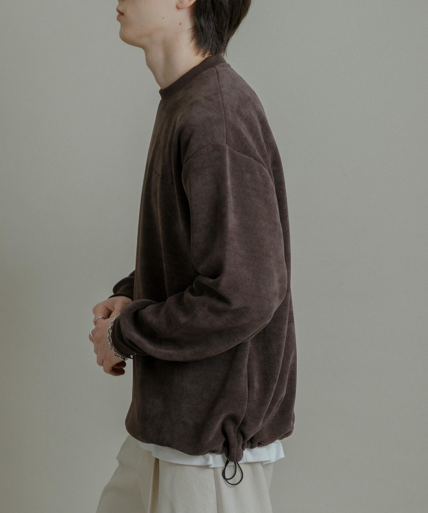 針織抓絨圓領套頭衫