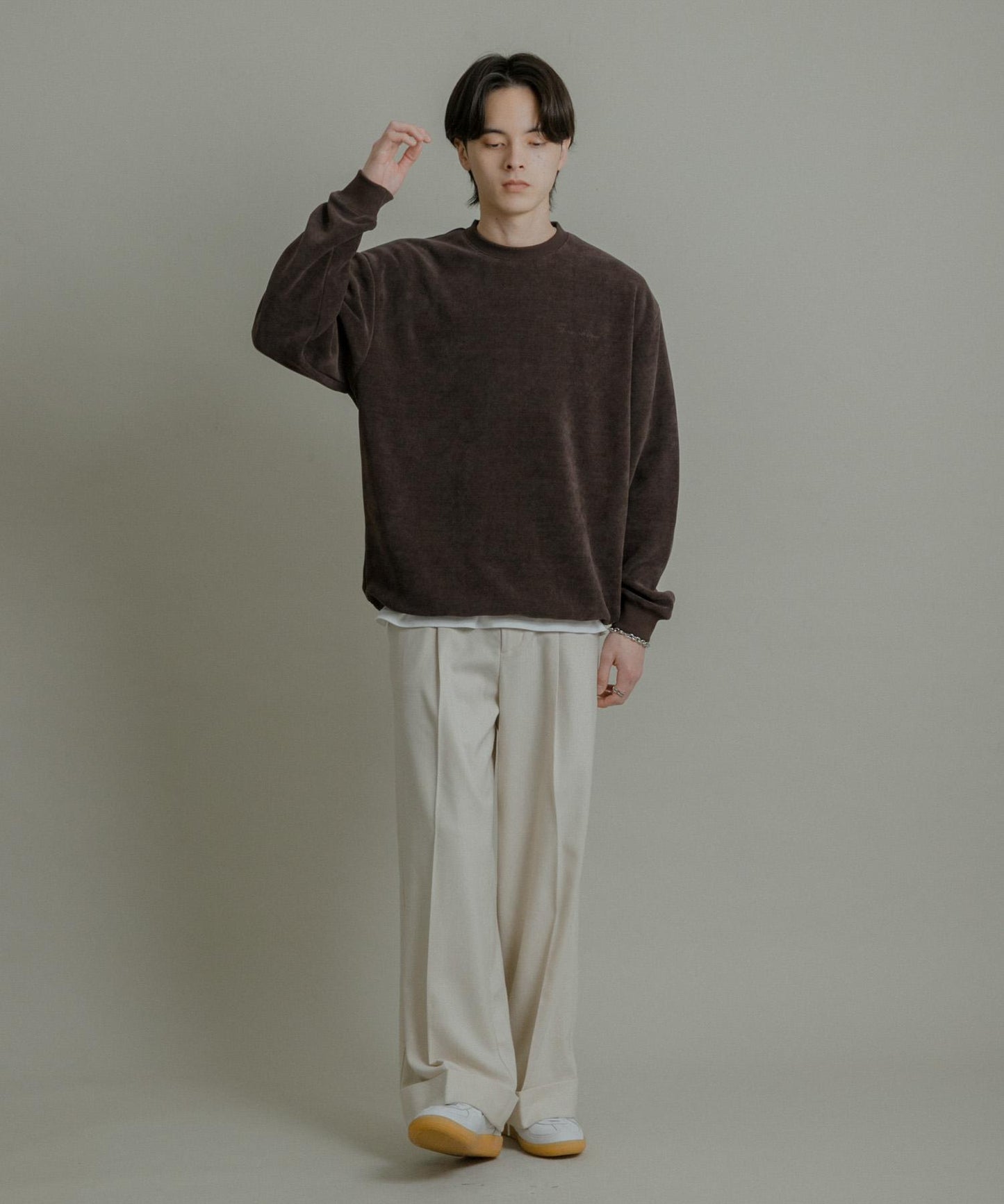 針織抓絨圓領套頭衫