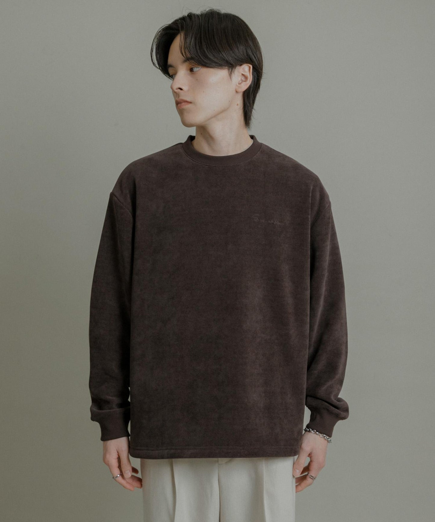 針織抓絨圓領套頭衫