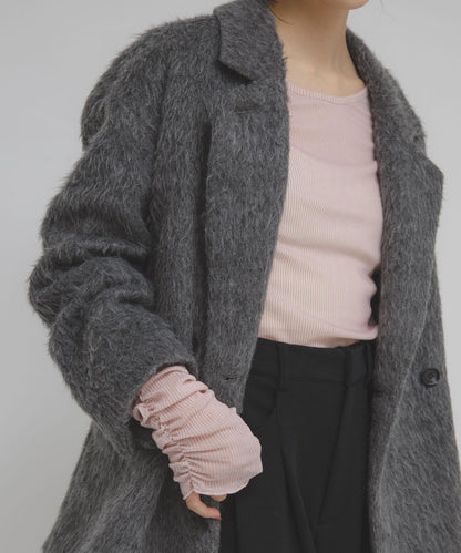 透視天鵝絨褶皺袖上衣