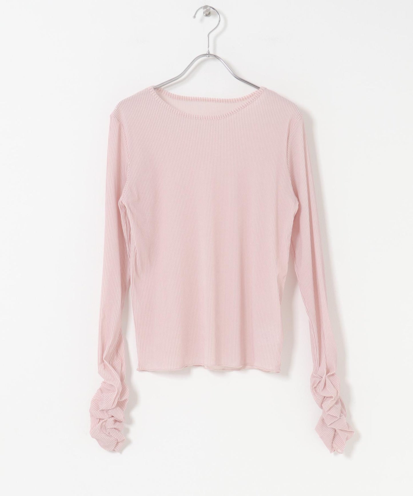 透視天鵝絨褶皺袖上衣