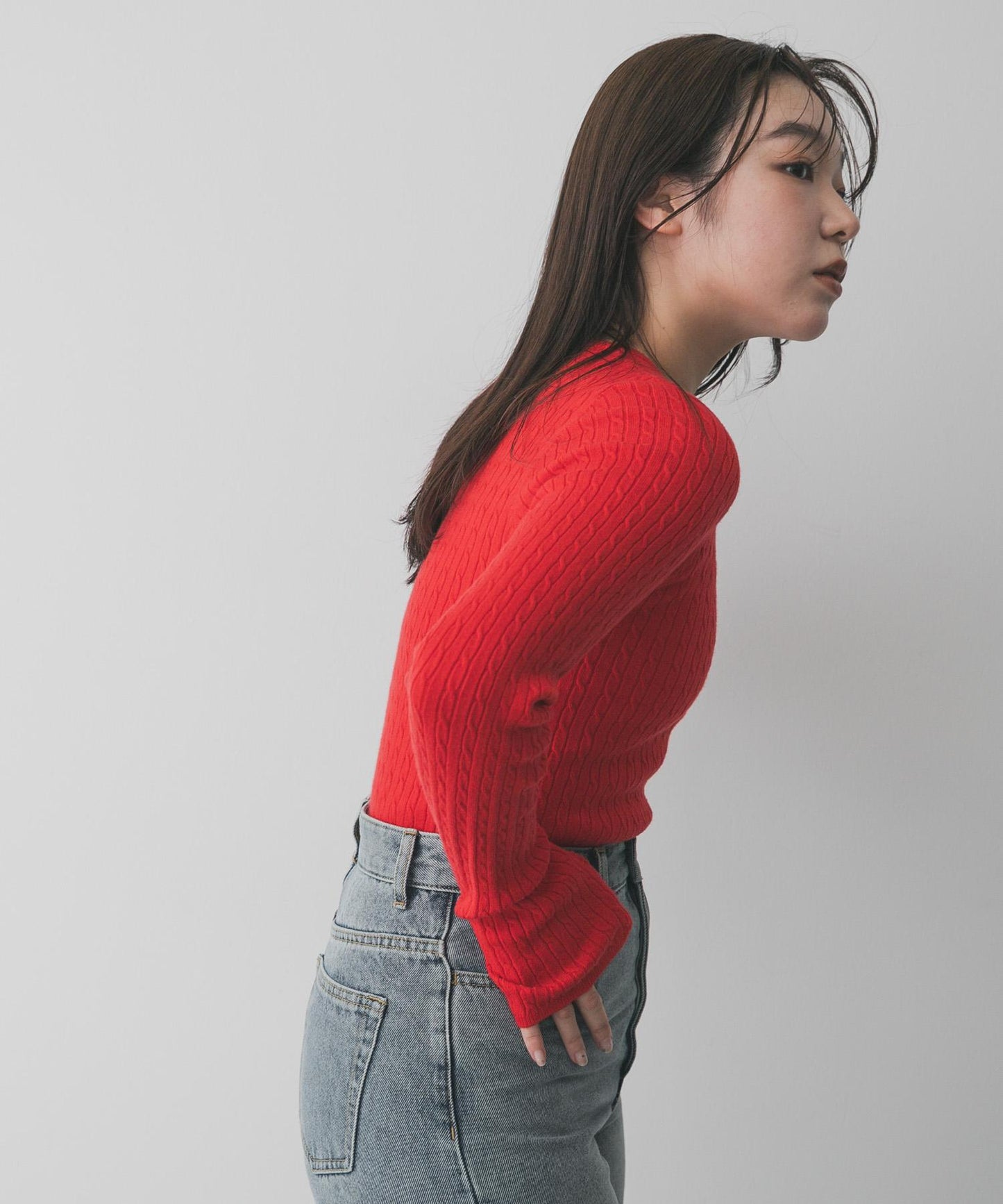 刺繡亨利領迷你麻花針織衫