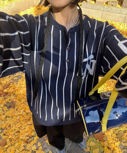 條紋棒球風衛衣針織衫