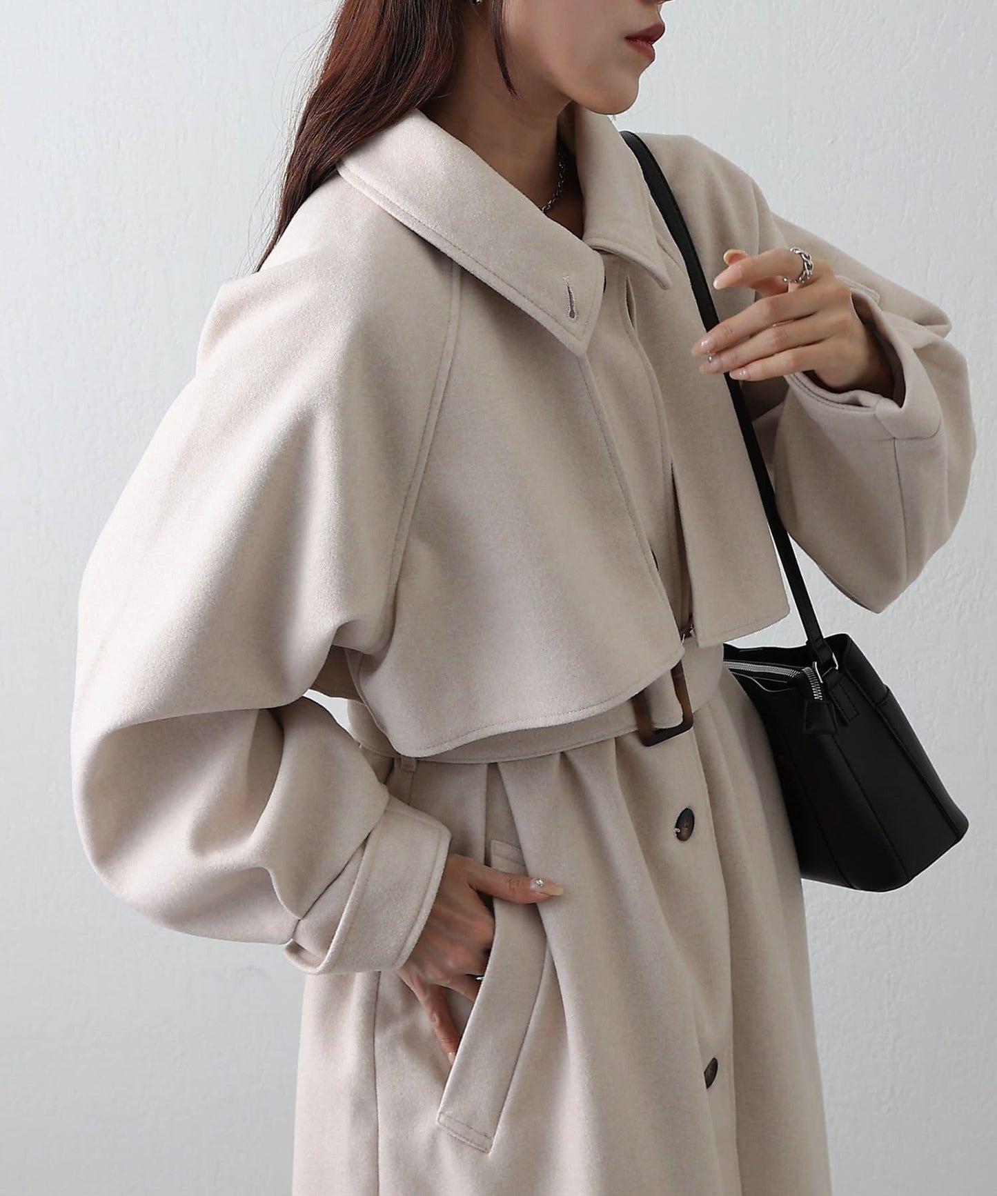 2WAY翻領單排扣長款大衣