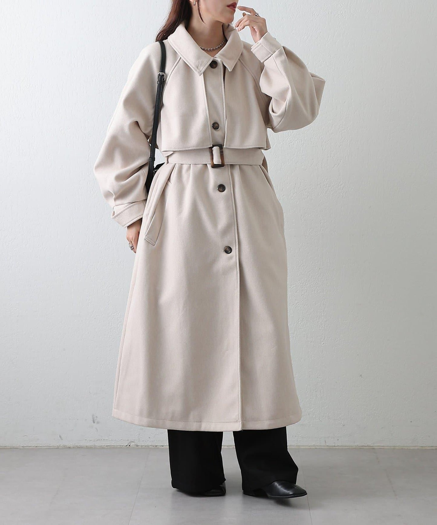 2WAY翻領單排扣長款大衣