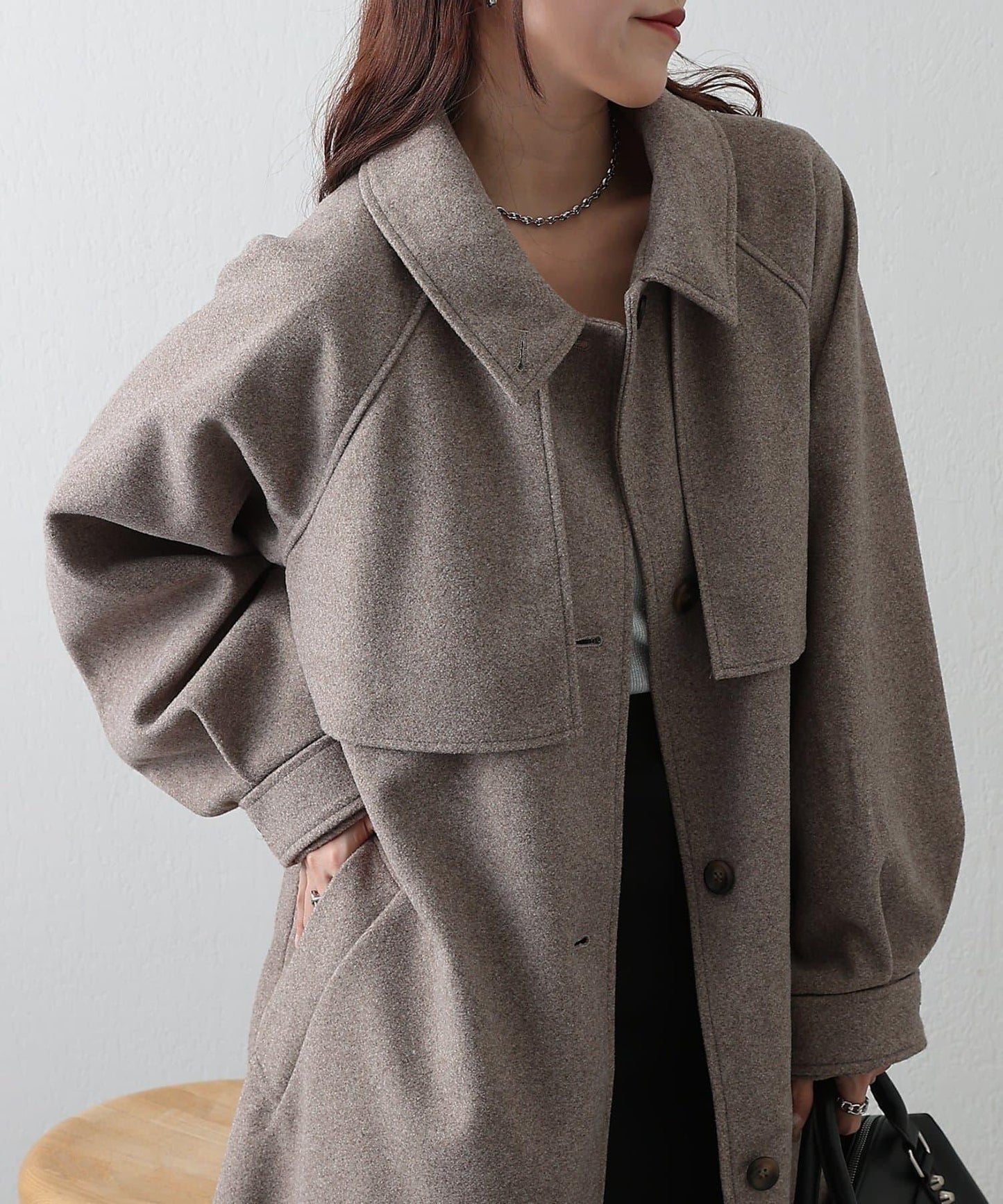 2WAY翻領單排扣長款大衣