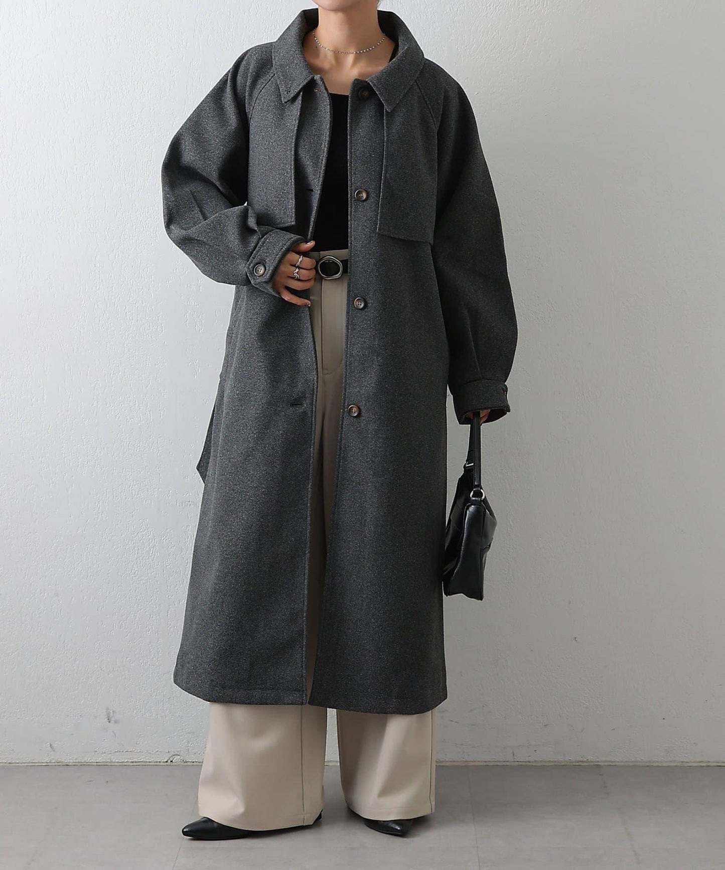 2WAY翻領單排扣長款大衣