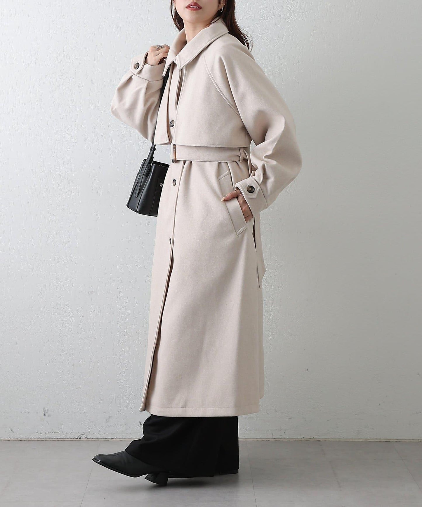 2WAY翻領單排扣長款大衣