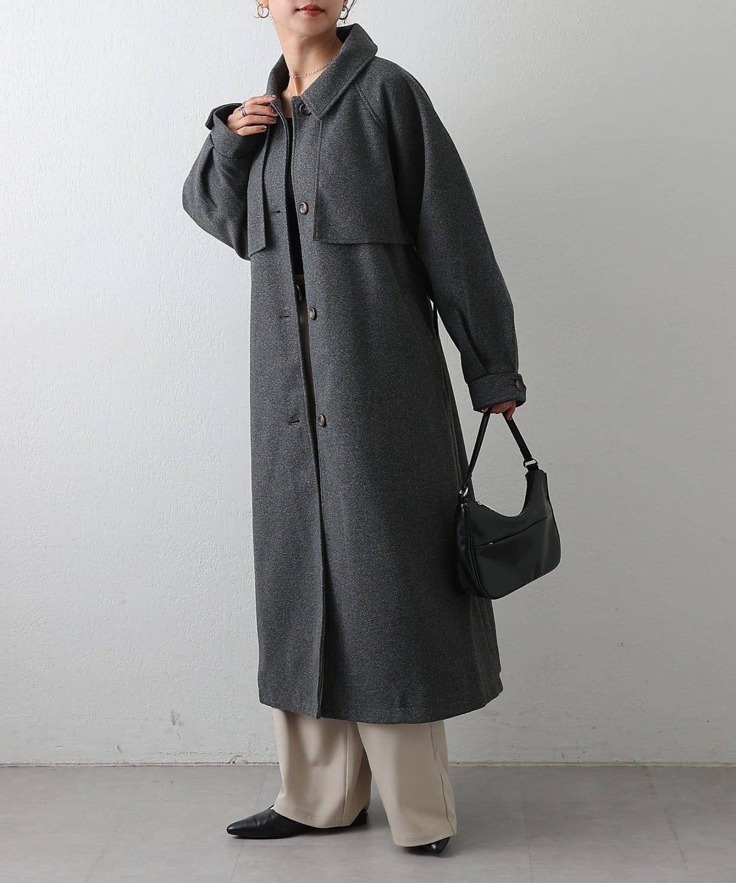 2WAY翻領單排扣長款大衣