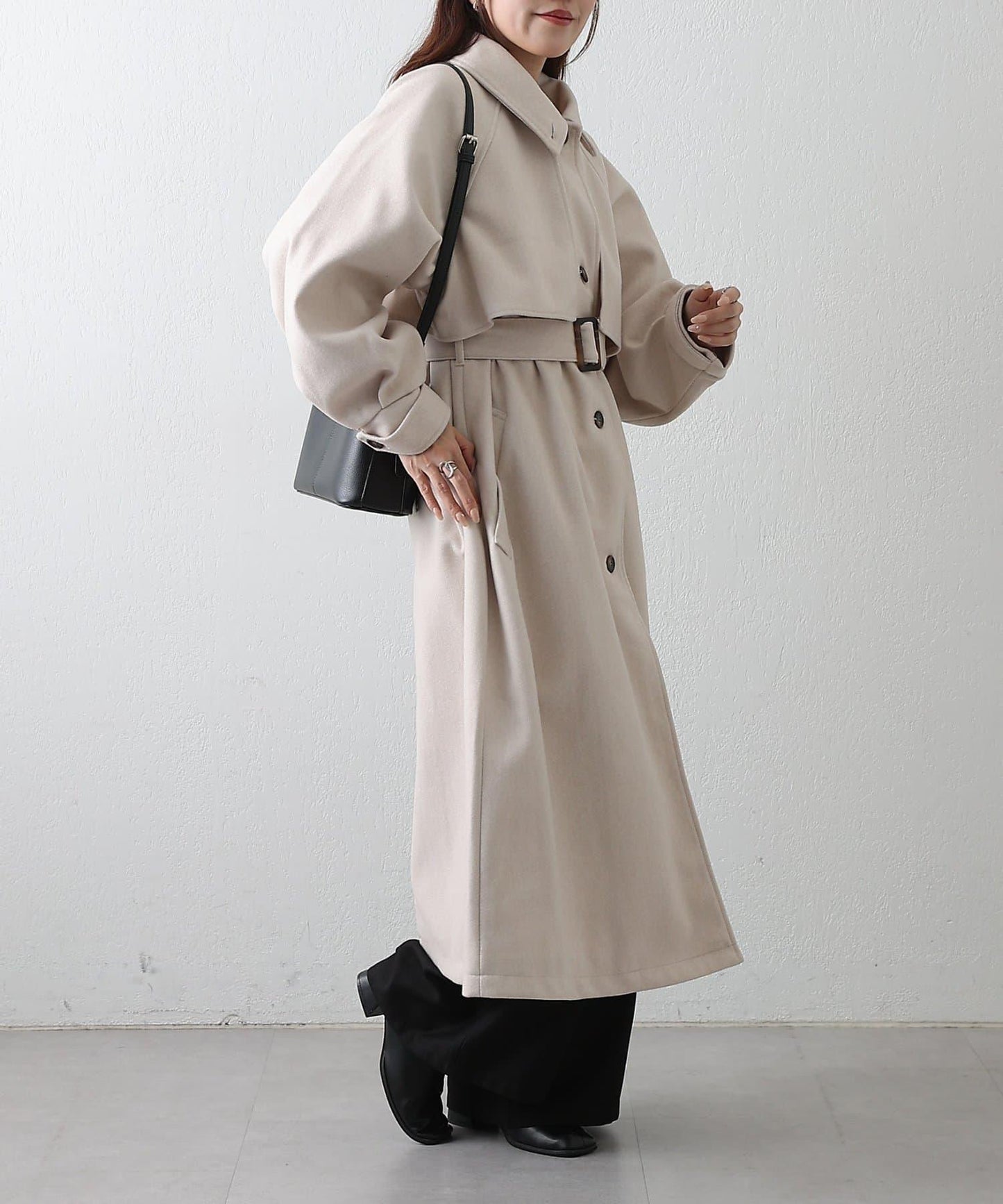 2WAY翻領單排扣長款大衣