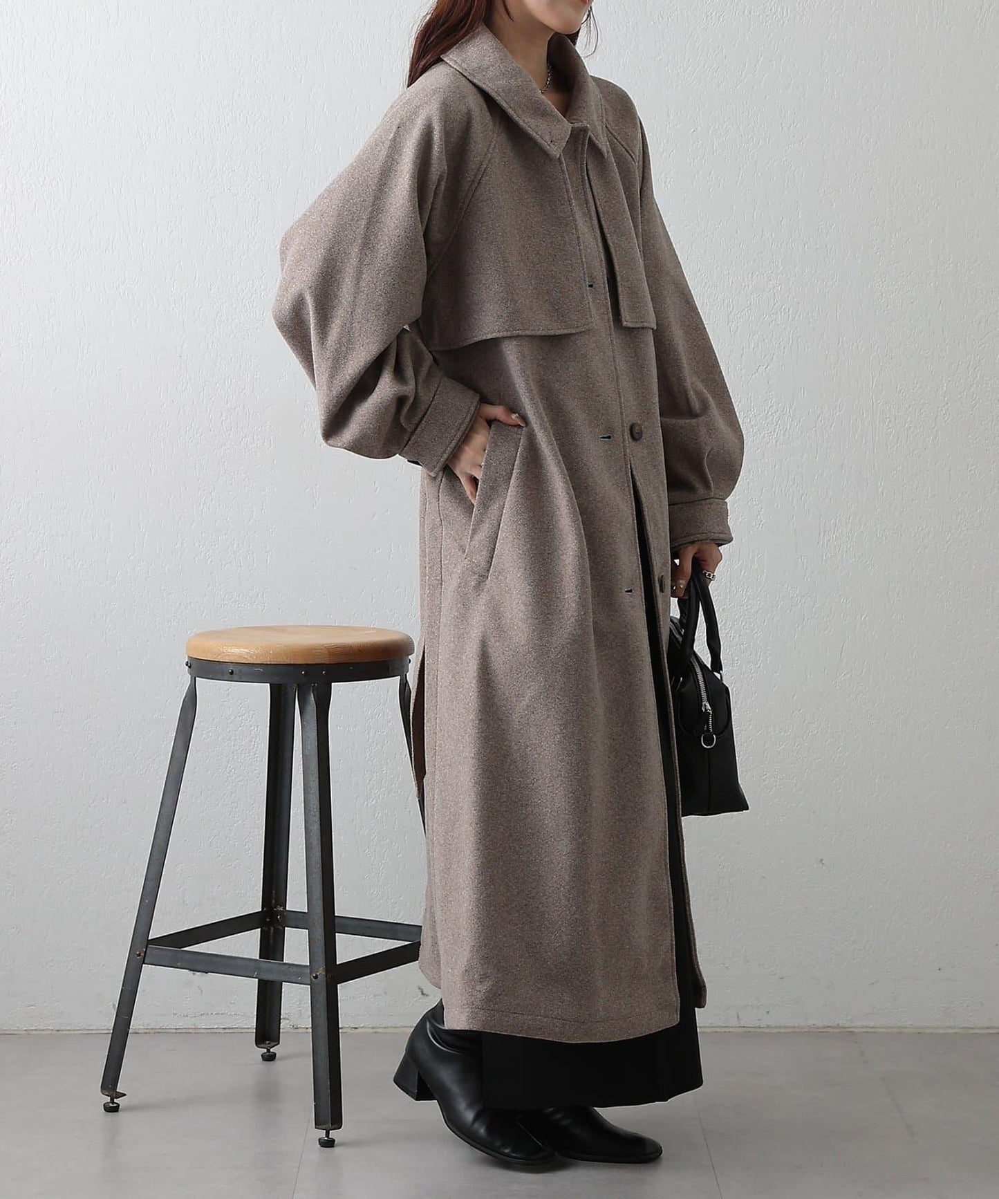 2WAY翻領單排扣長款大衣