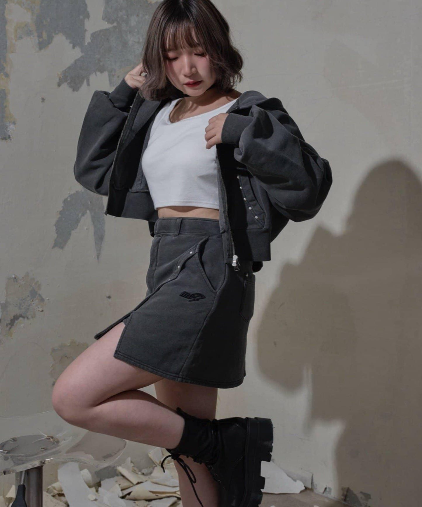 【Mavie..7】鉚釘裝飾迷你半身裙