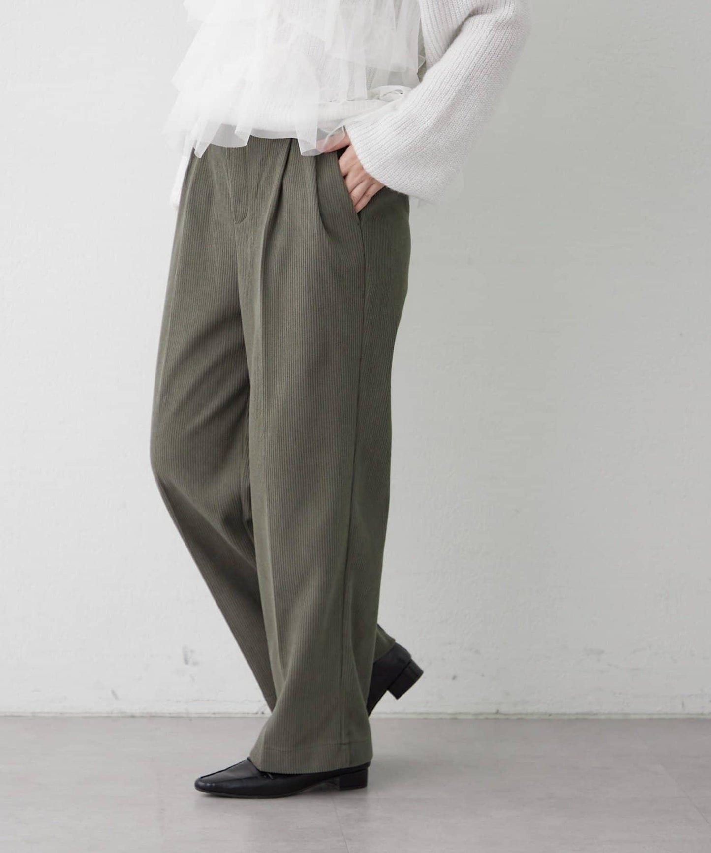 內加絨燈芯絨褶皺長褲