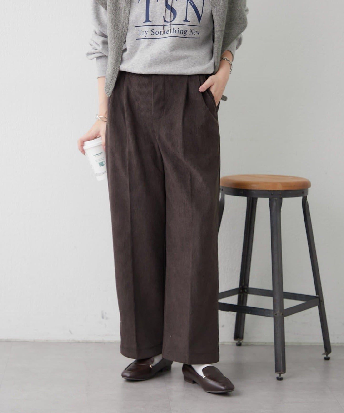 內加絨燈芯絨褶皺長褲