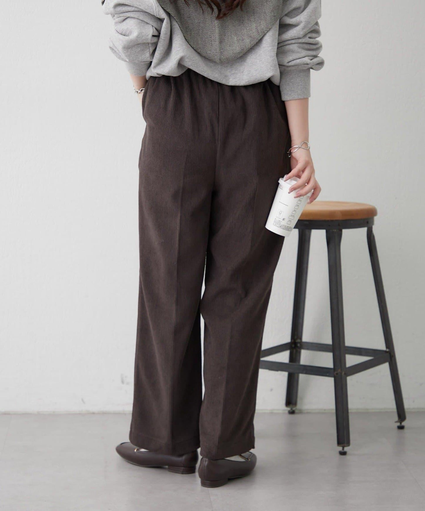 內加絨燈芯絨褶皺長褲