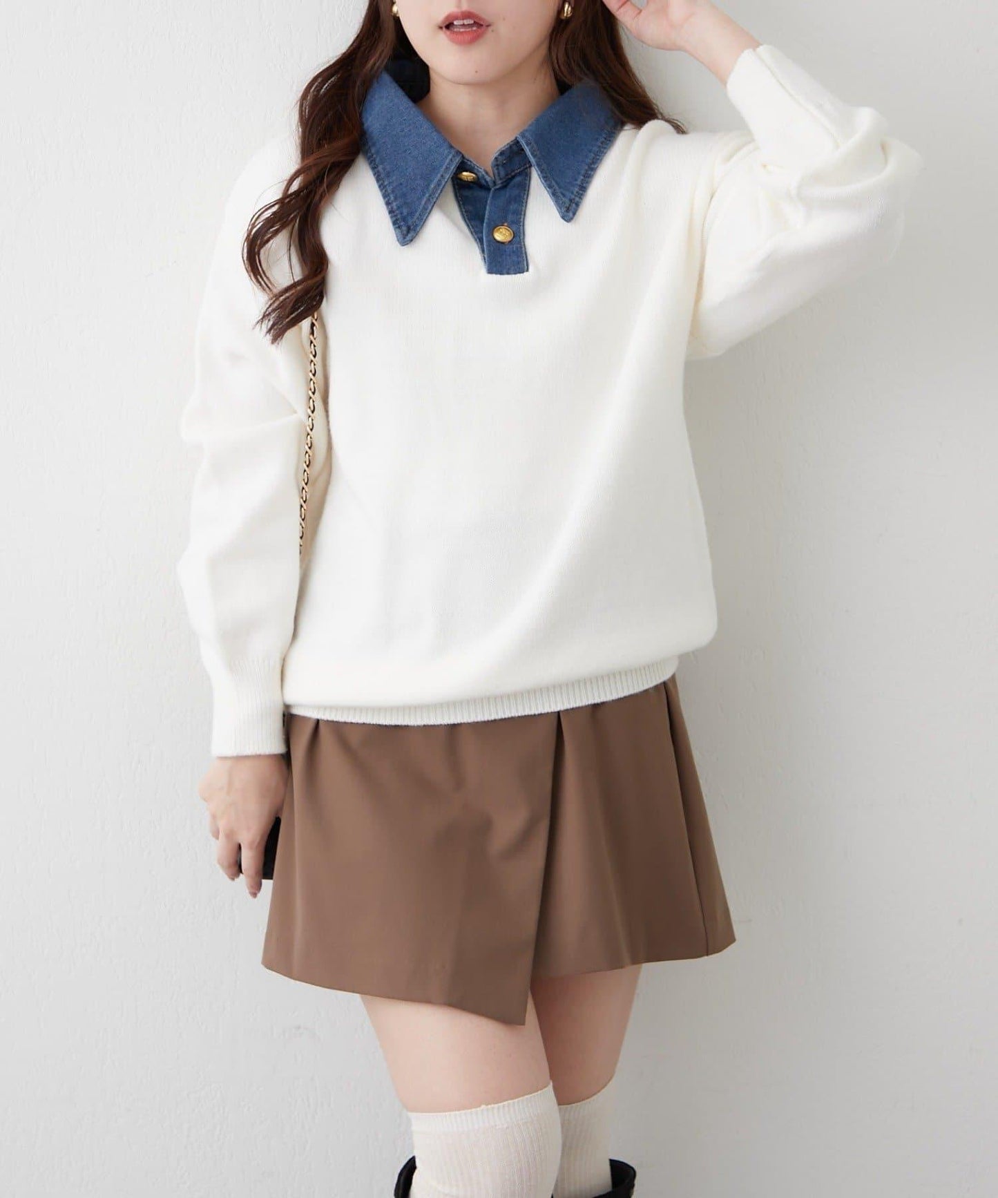 牛仔翻領寬鬆針織衫