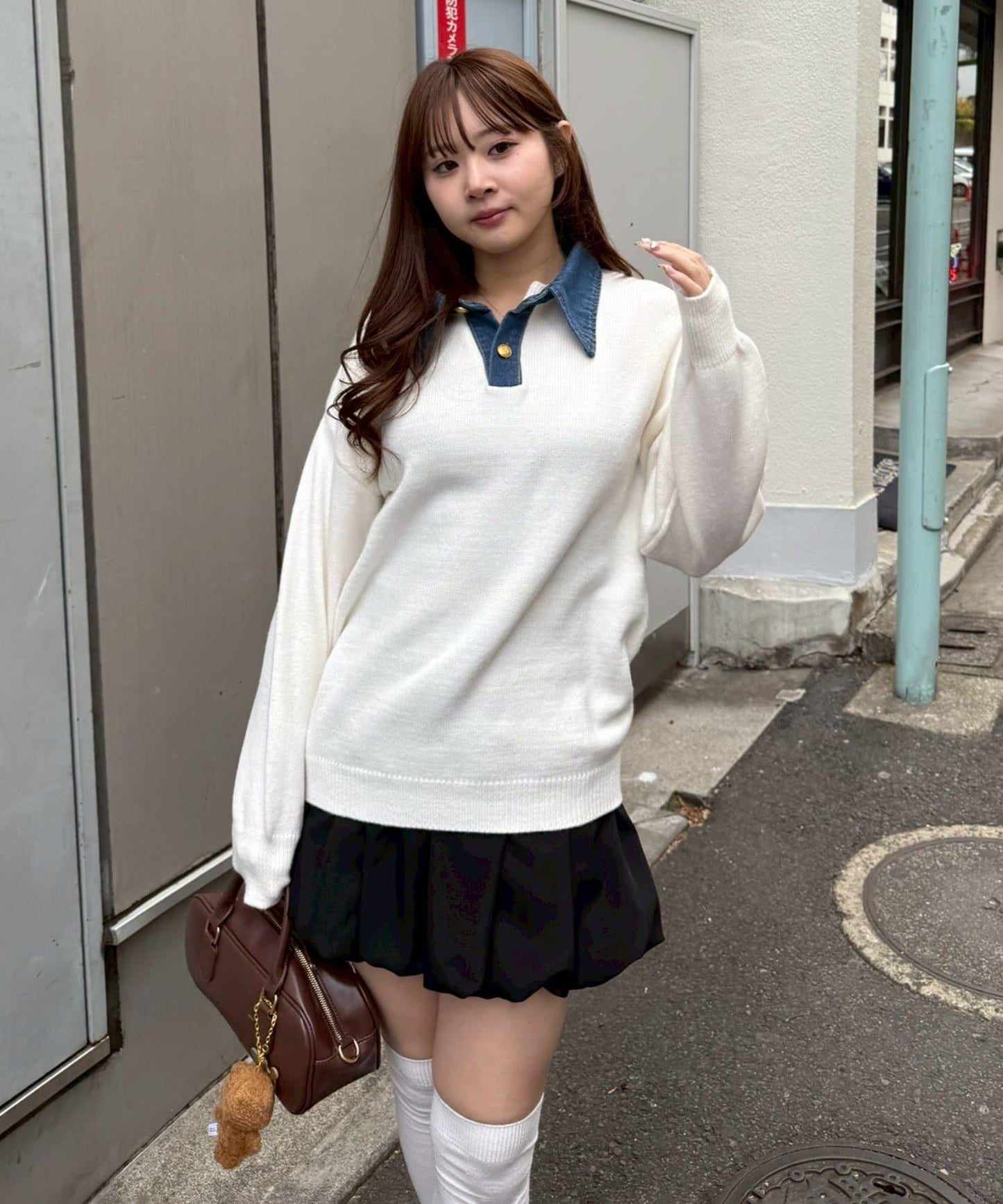 牛仔翻領寬鬆針織衫