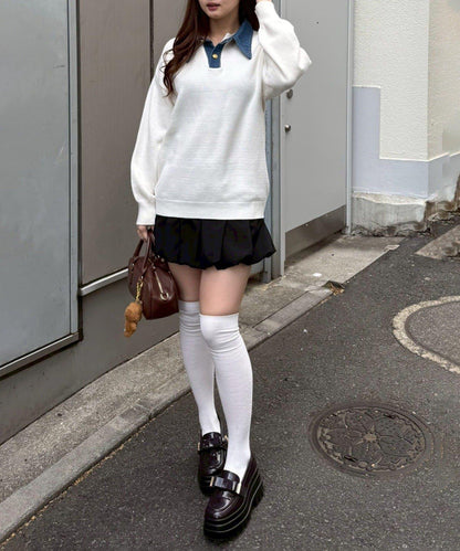 牛仔翻領寬鬆針織衫