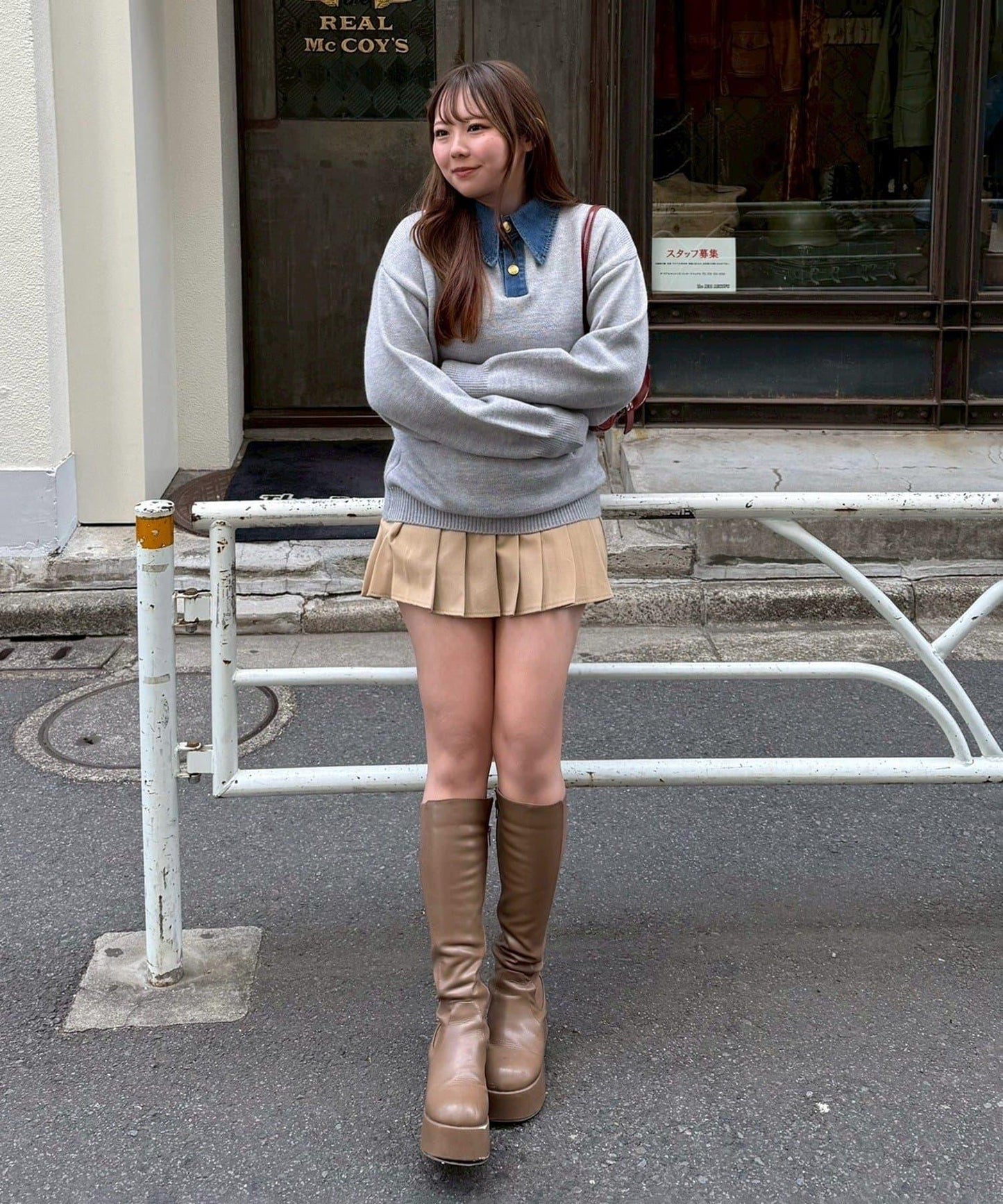 牛仔翻領寬鬆針織衫