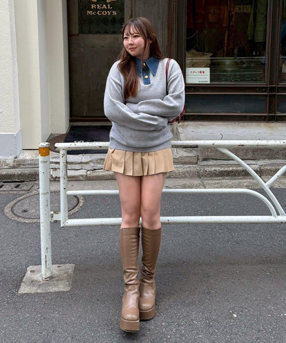 牛仔翻領寬鬆針織衫