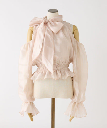 美式無袖蝴蝶結透視襯衫