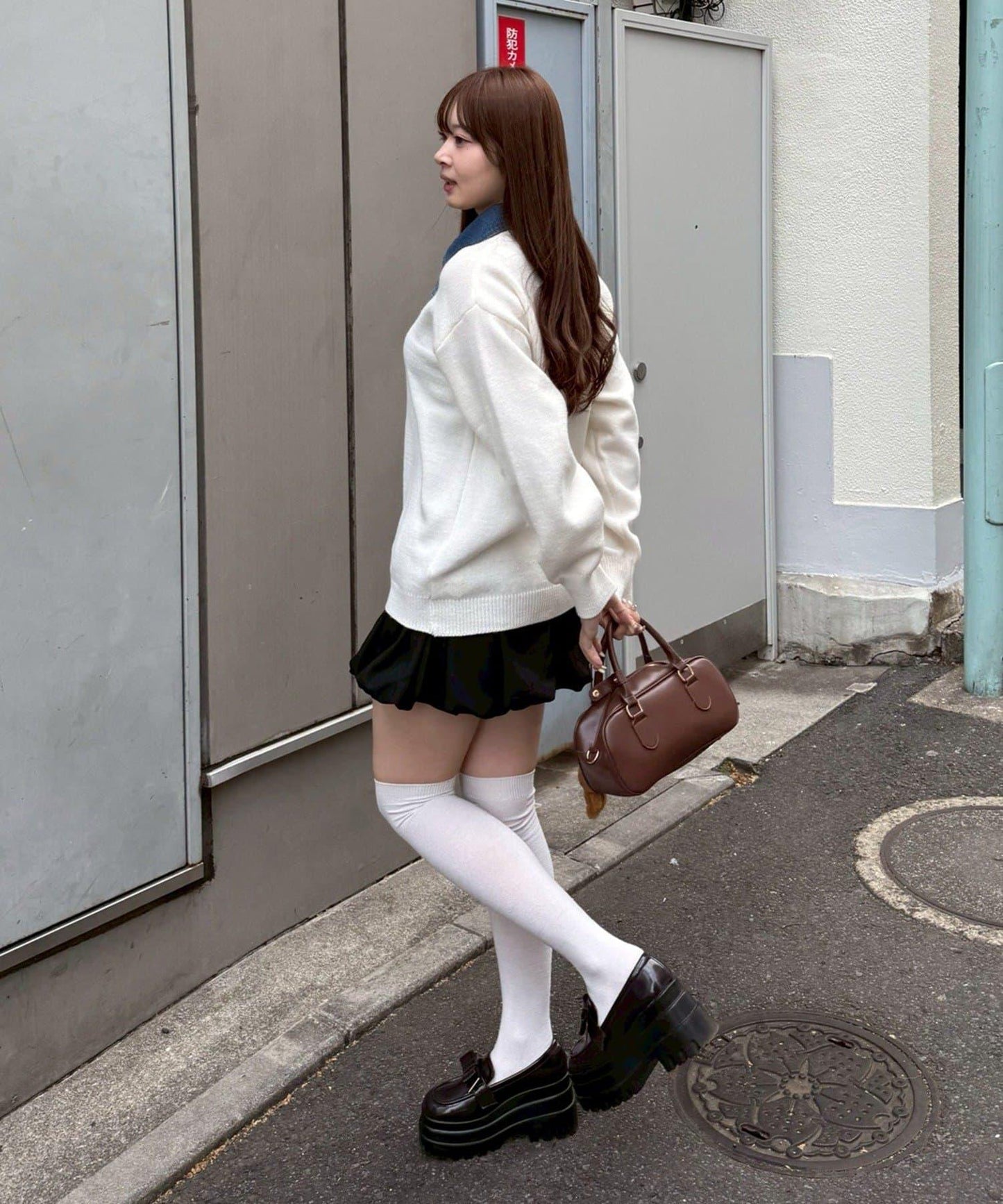 牛仔翻領寬鬆針織衫