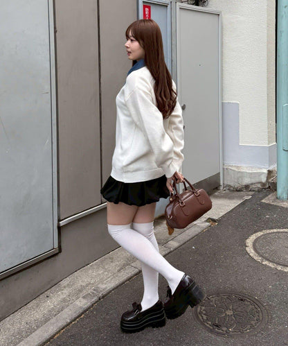 牛仔翻領寬鬆針織衫